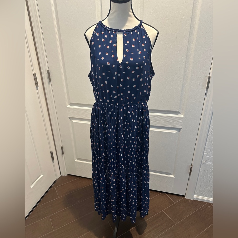 Beautiful feminine floral navy blue sleeveless long dress